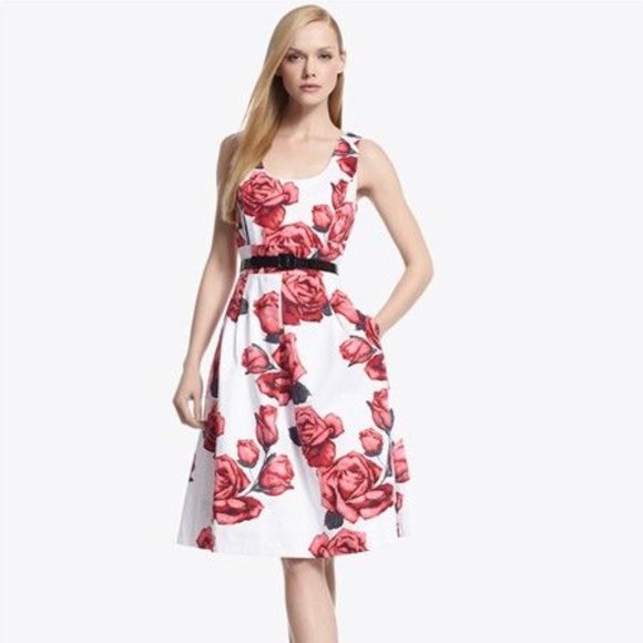 White House Black Market Dresses & Skirts - White House Black Market - Red Rose Cotton Fit and Flare Dress